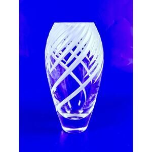 Mikasa Tempest Swirl Lead Crystal Vase Etched Cut Frosted Heavy 7.5” EUC